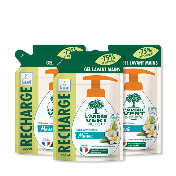 Lot de 3 recharges gel lavant mains Parfum Monoï 3 x 300 mL