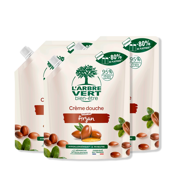 Lot de 3 recharges Crème douche Parfum Argan 3 x 500mL