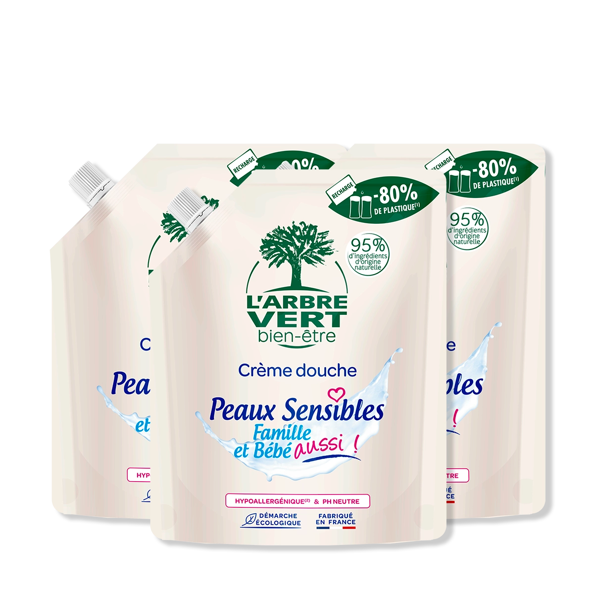 Lot de 3 recharges Crème douche Peaux Sensibles 3 x 500mL