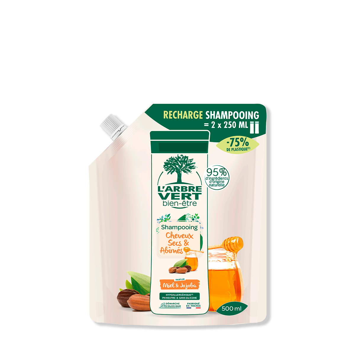 Recharge shampooing Cheveux Secs & Abimés Parfum Miel & Jojoba 500 mL