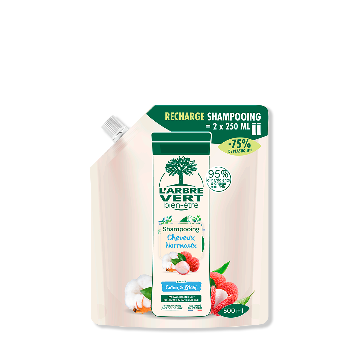 Recharge shampooing Cheveux Normaux Parfum Coton & Litchi 500 mL