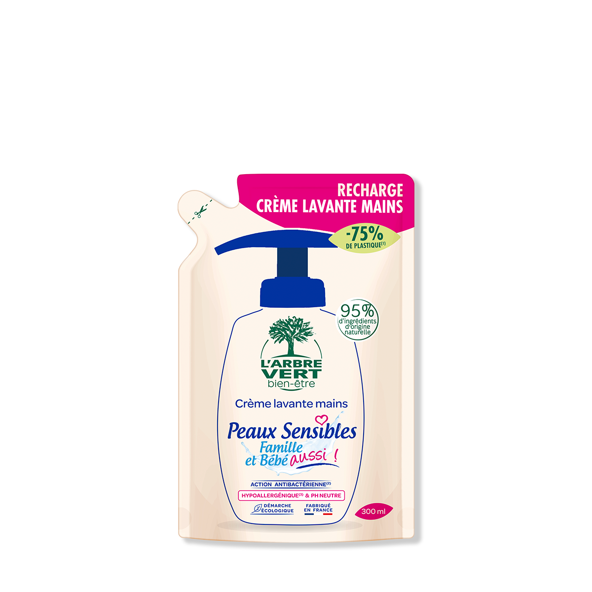 Recharge crème lavante mains Peaux sensibles 300 mL