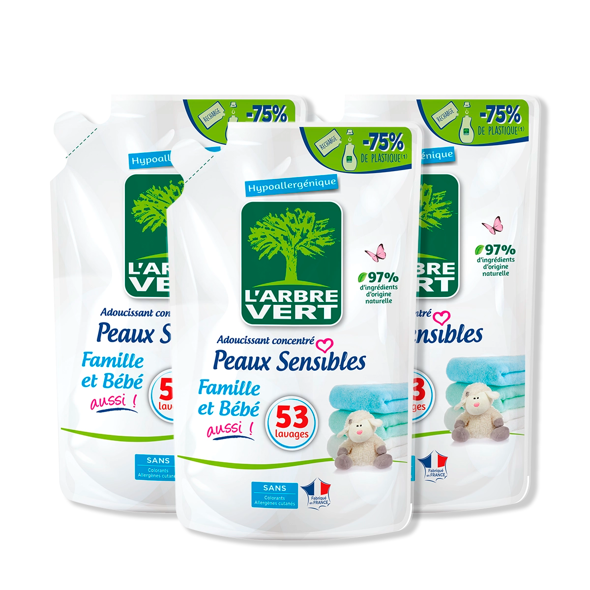 Lot de 3 recharges adoucissant peaux sensibles 3 x 800 mL