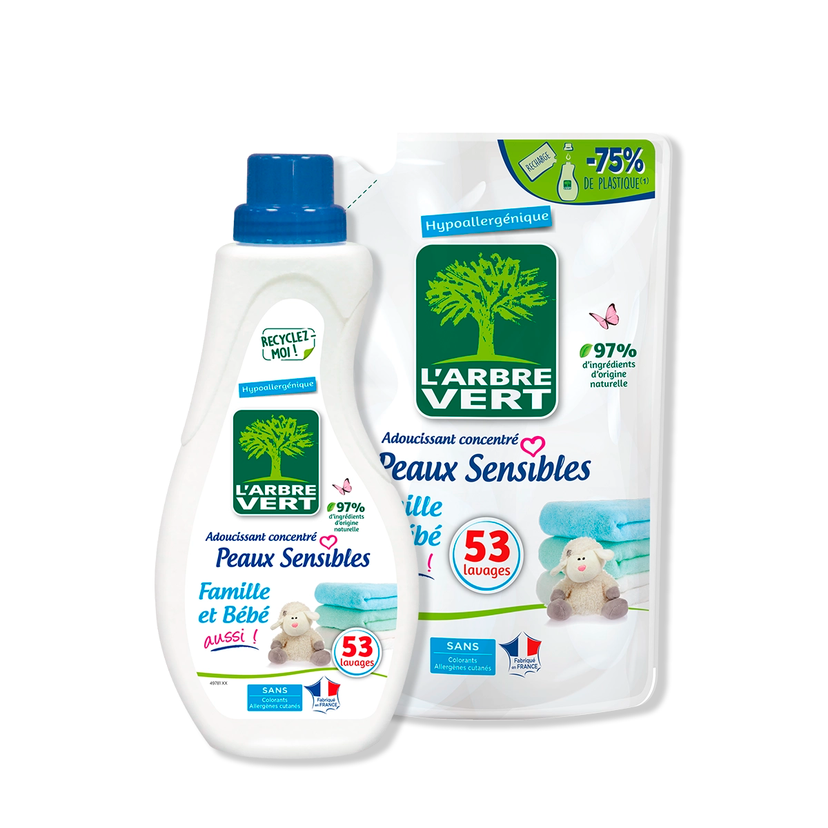 Pack adoucissant et recharge peaux sensibles 2 x 800 mL