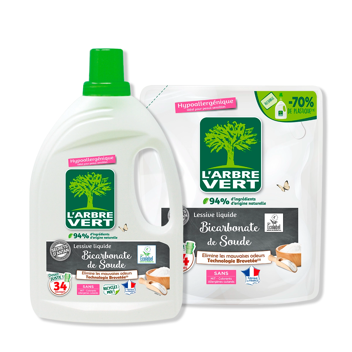 Pack lessive et recharge Bicarbonate de soude 2 x 1,53L