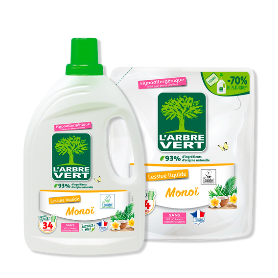 Pack lessive et recharge Monoï 2 x 1,53L