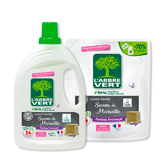 Pack lessive et recharge Savon de Marseille 2 x 1,53L