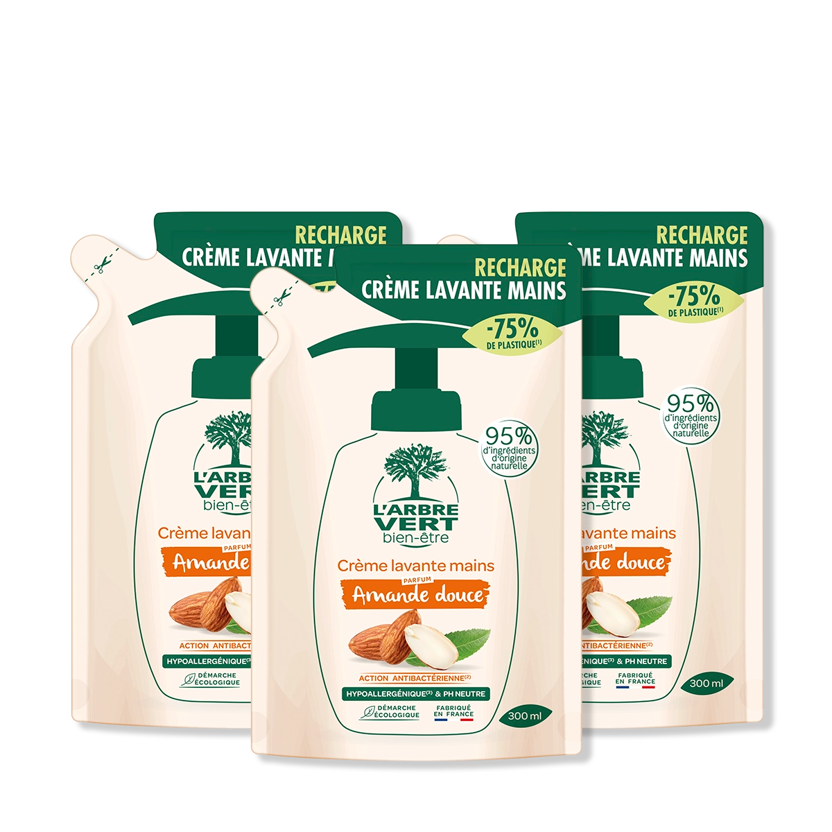 Lot de 3 recharges crème lavante mains Amande douce 3 x 300 mL