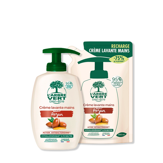 Pack crème lavante et recharge mains Argan  2 x 300 mL