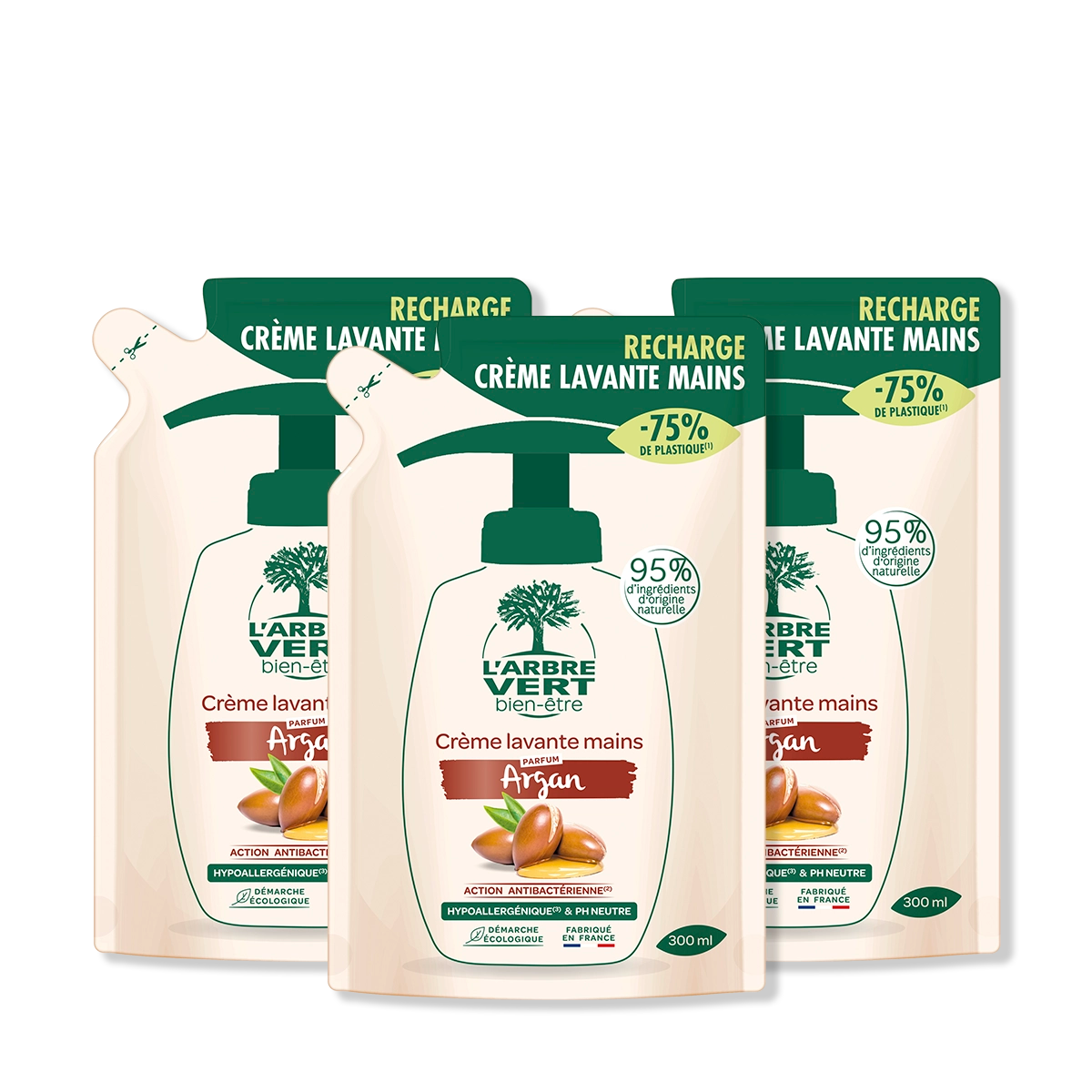 Lot de 3 recharges crème lavante mains Argan 3 x 300 mL