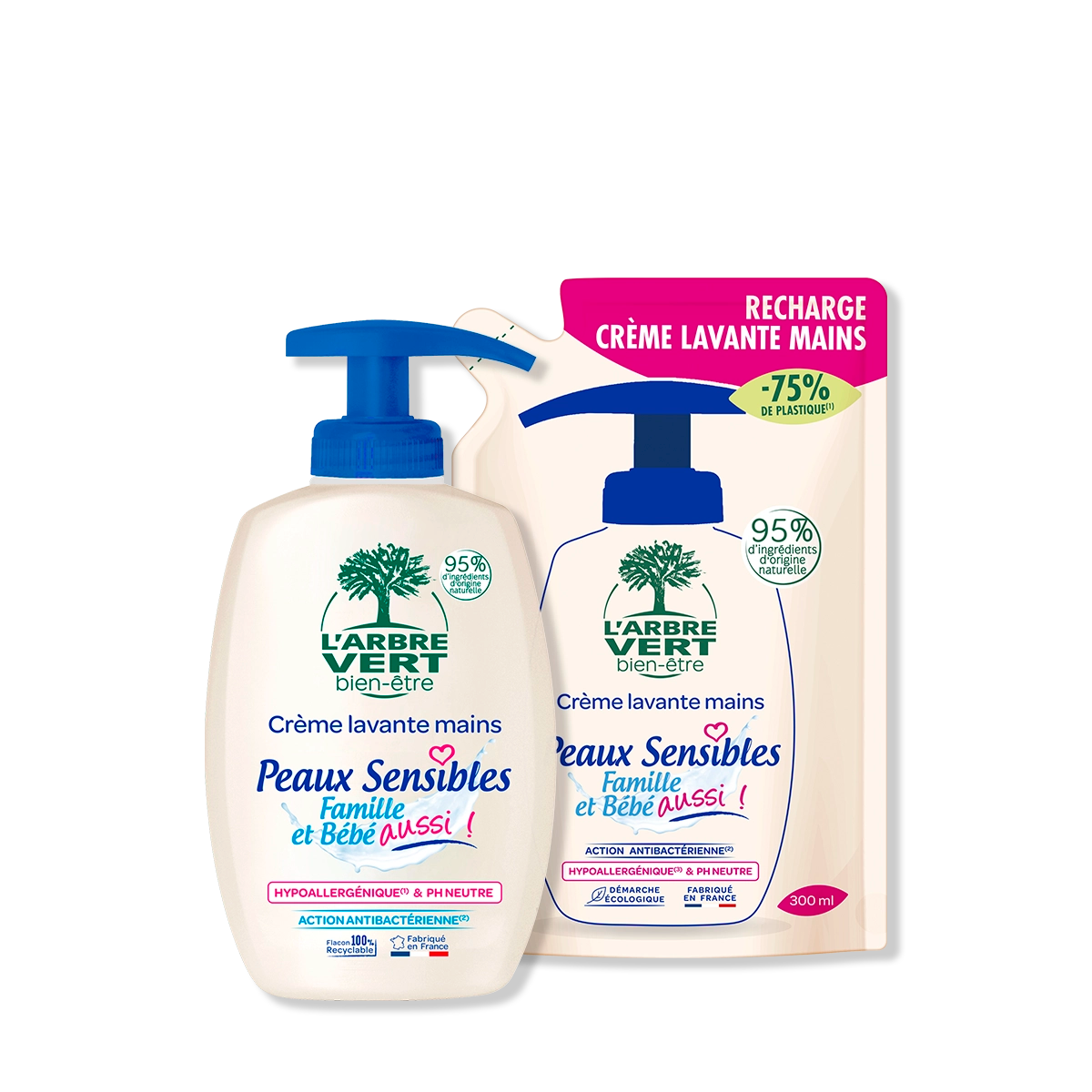 Pack crème lavante et recharge Peaux Sensibles 2 x 300 mL