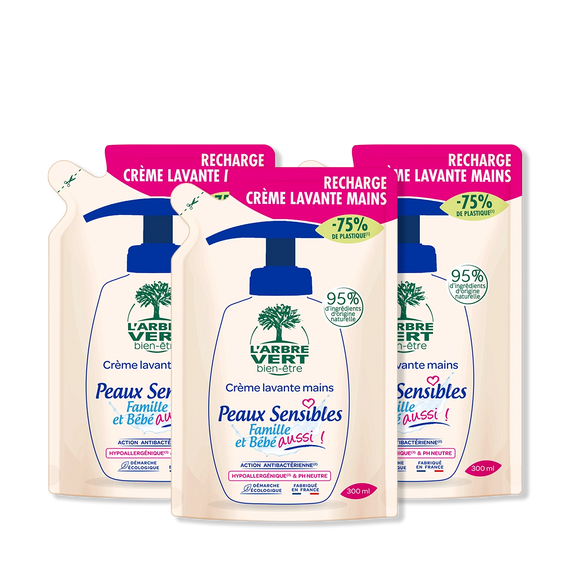Lot de 3 recharges crème lavante mains Peaux Sensibles 3 x 300 mL