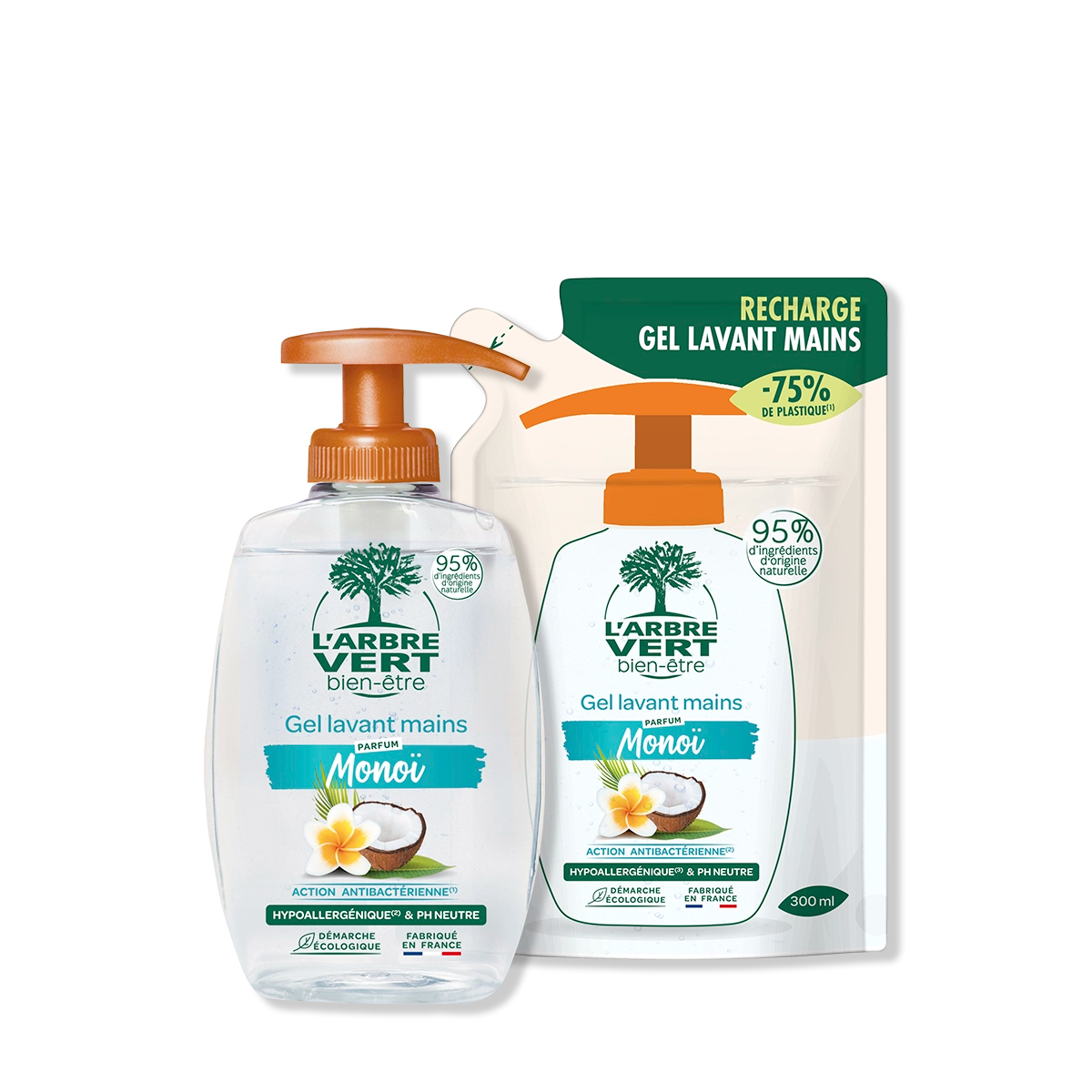 Pack Gel lavant mains et recharge Monoï 2 x 300 mL