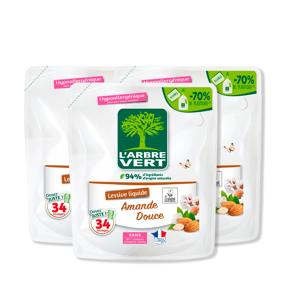 Lot de 3 recharges lessive Amande douce 3 x 1,53L
