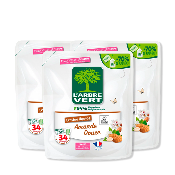 Lot de 3 recharges lessive Amande douce 3 x 1,53L