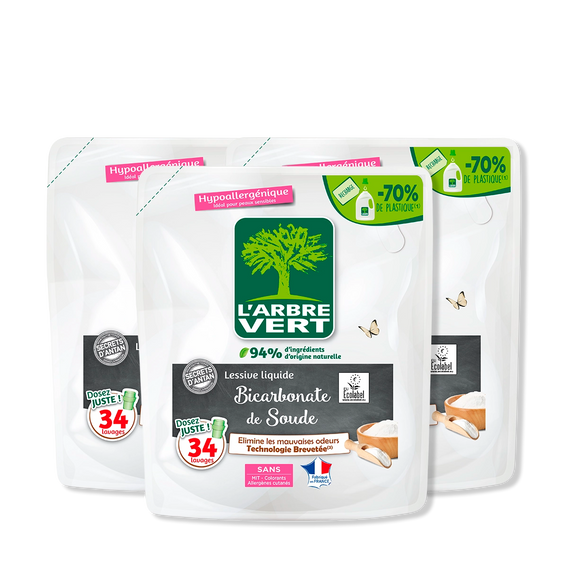 Lot de 3 recharges lessive Bicarbonate de soude 3 x 1,53L