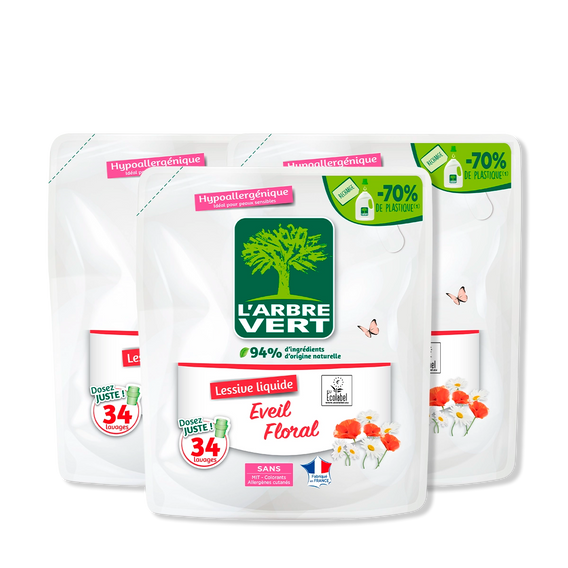 Lot de 3 recharges lessive Eveil Floral 3 x 1,53L