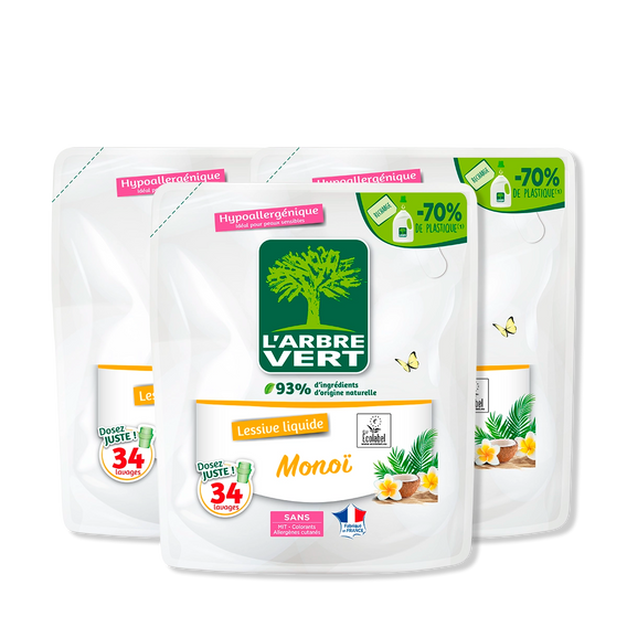 Lot de 3 recharges lessive Monoï 3 x 1,53L