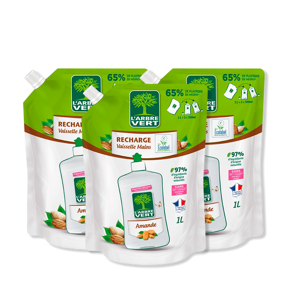 Lot de 3 recharges liquide vaisselle Parfum Amande 3 x 1L