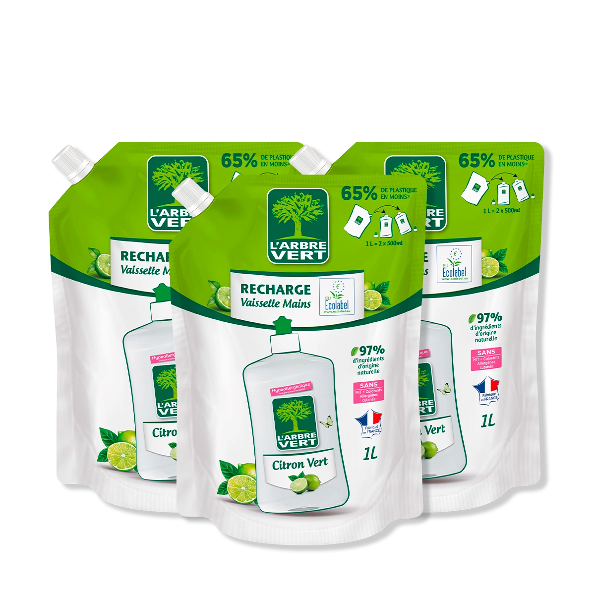 Lot de 3 recharges liquide vaisselle Citron Vert 3 x 1L