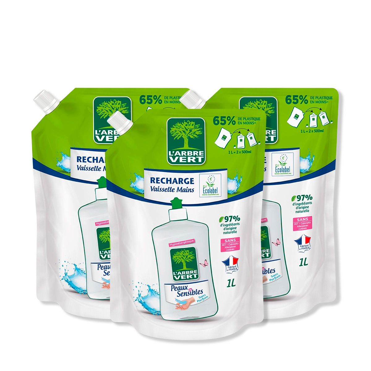 Lot de 3 recharges liquide vaisselle Peaux sensibles 3 x 1L