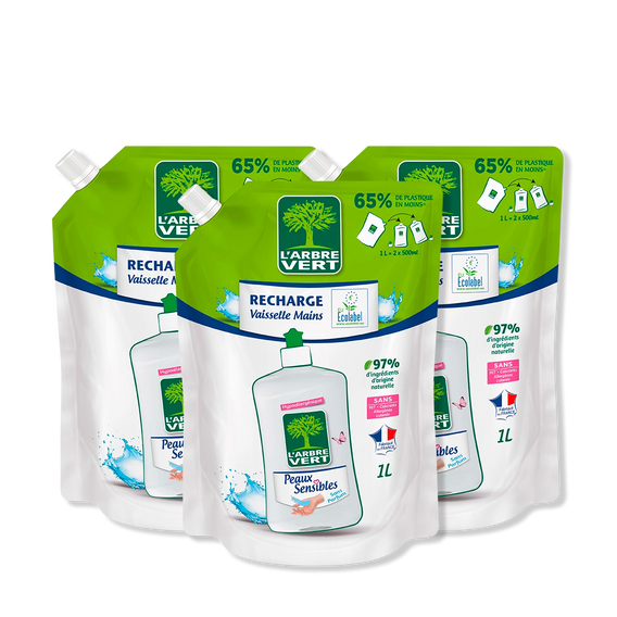 Lot de 3 recharges liquide vaisselle Peaux sensibles 3 x 1L