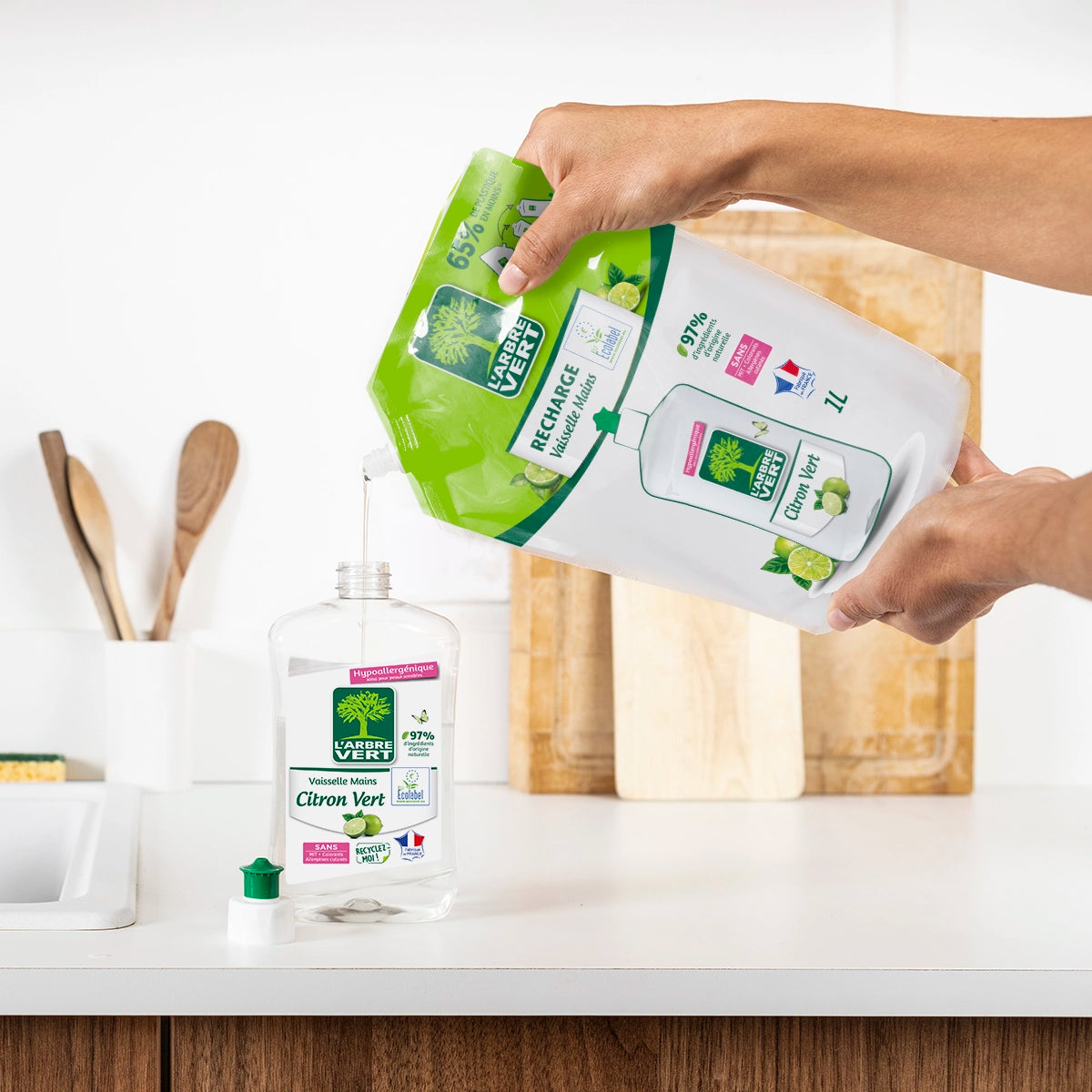 Pack liquide vaisselle et recharge Citron Vert 500 mL + 1L