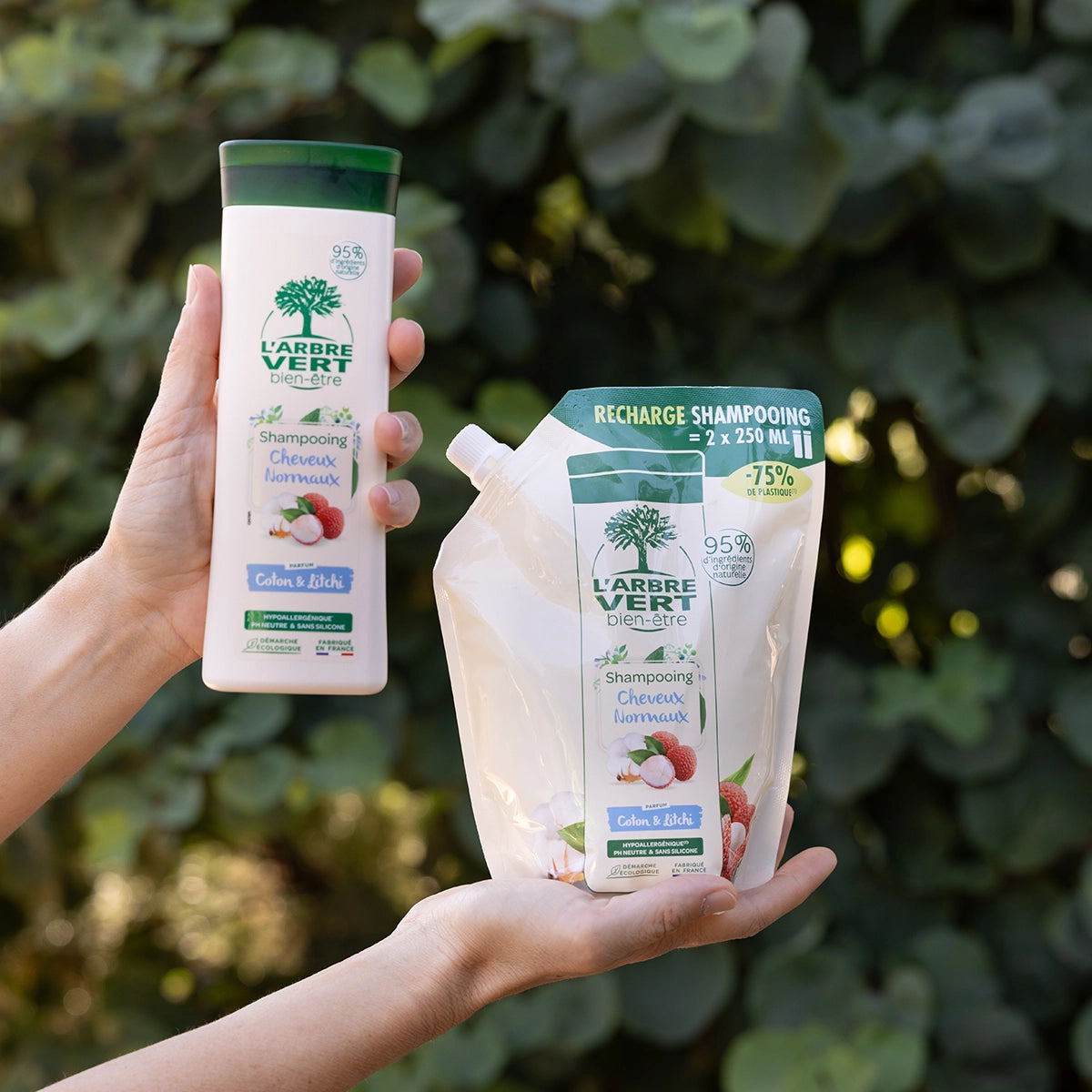 Pack Shampooing et recharge Cheveux Normaux Parfum Coton & Litchi 250 mL + 500 mL
