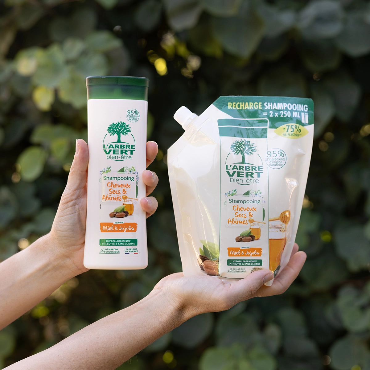 Pack Shampooing et recharge Cheveux Secs et Abîmés Parfum Miel & Jojoba