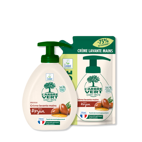 Pack crème lavante et recharge mains Argan  2 x 300 mL