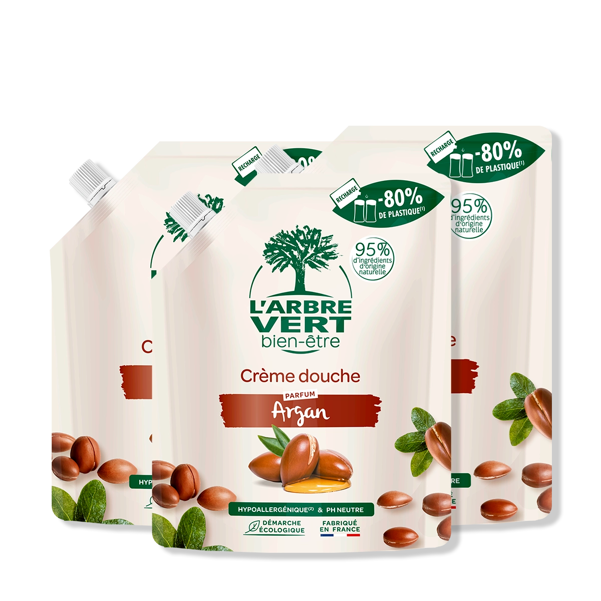Lot de 3 recharges Crème douche Parfum Argan 3 x 500mL
