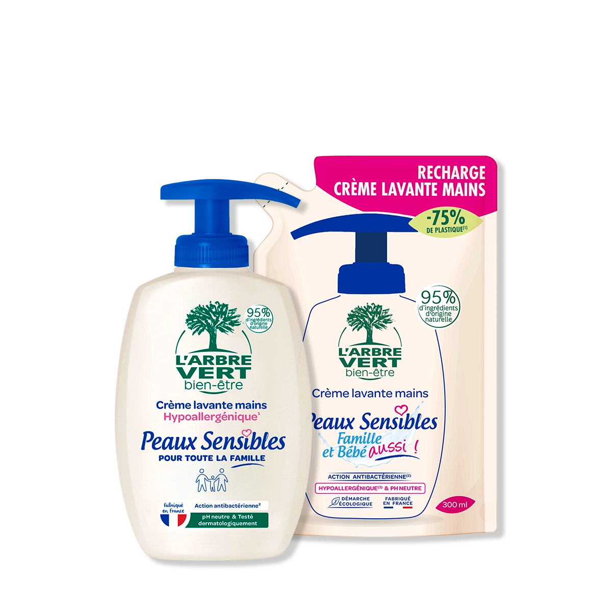Pack crème lavante et recharge Peaux Sensibles 2 x 300 mL