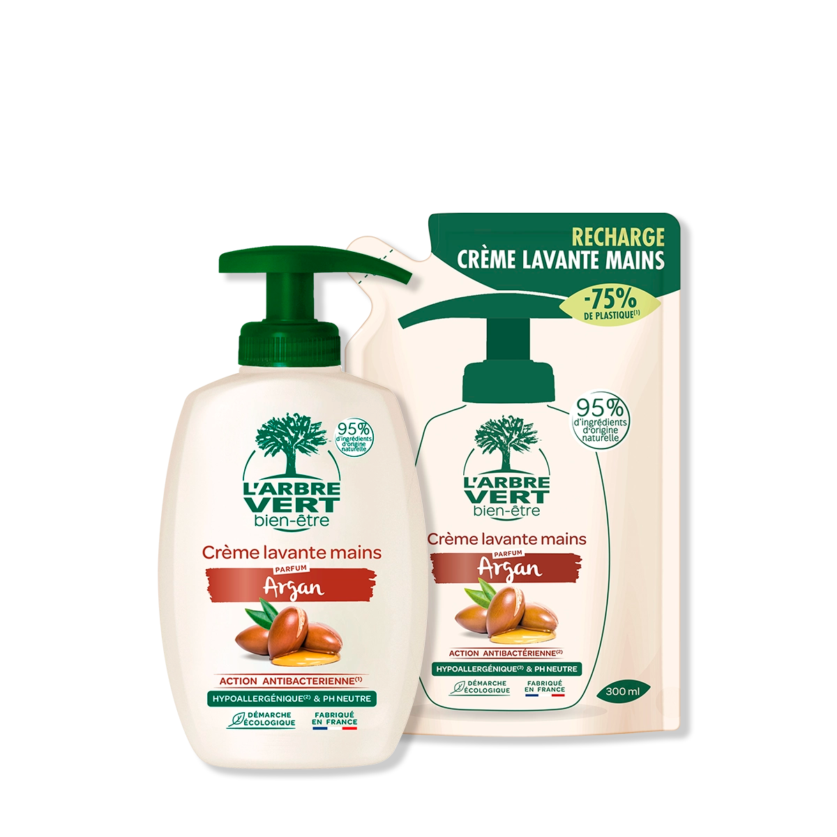 Pack crème lavante et recharge mains Argan  2 x 300 mL