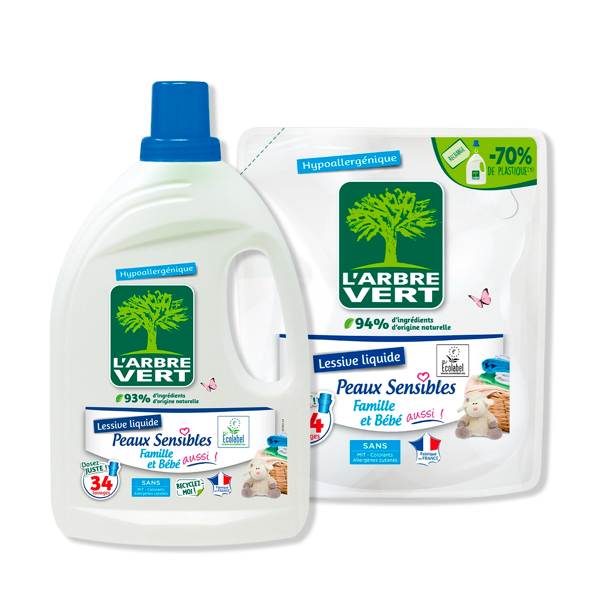 Pack lessive et recharge Peaux sensibles 2 x 1,53L