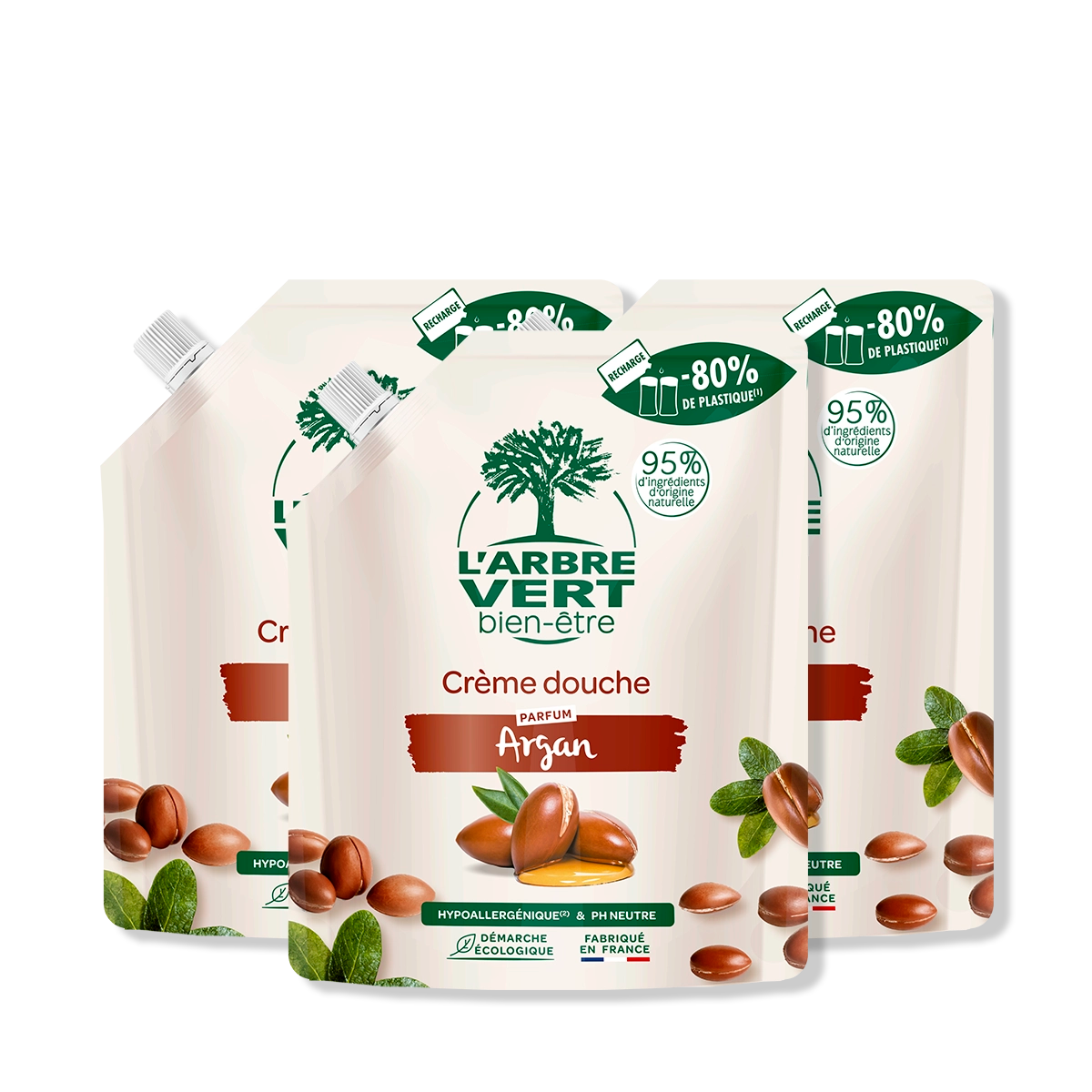 Lot de 3 recharges Crème douche Parfum Argan 3 x 500 mL