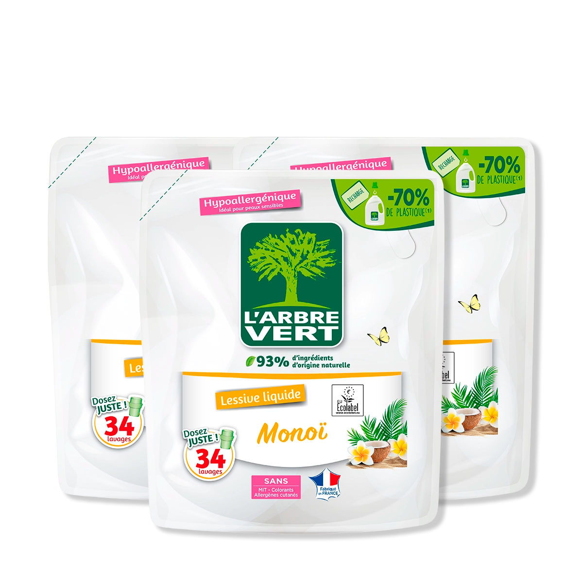 Lot de 3 recharges lessive Monoï 3 x 1,53L