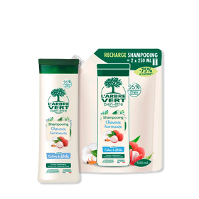Pack Shampooing et recharge Cheveux Normaux Parfum Coton & Litchi 250 mL + 500 mL