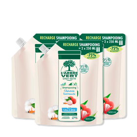 Lot de 3 recharges Shampooing Cheveux Normaux Parfum Coton & Litchi 3x500 mL