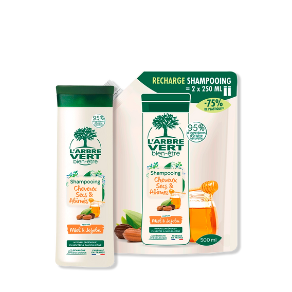 Pack Shampooing et recharge Cheveux Secs et Abîmés Parfum Miel & Jojoba