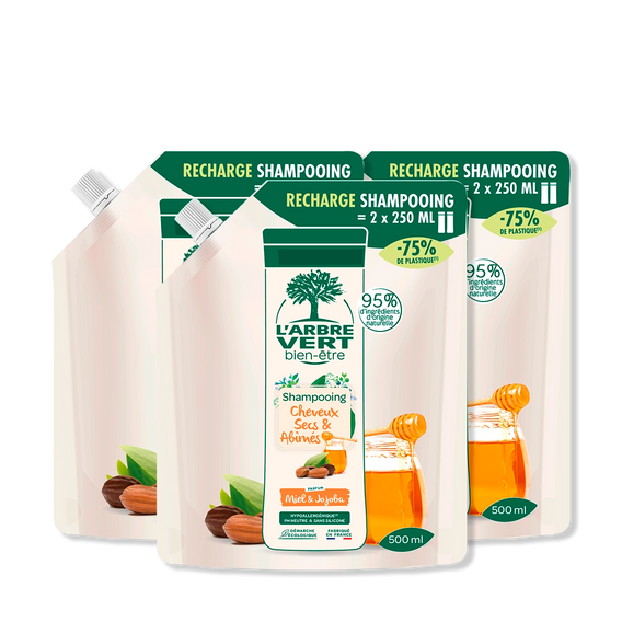 Lot de 3 recharges Cheveux Secs et Abîmés Parfum Miel & Jojoba