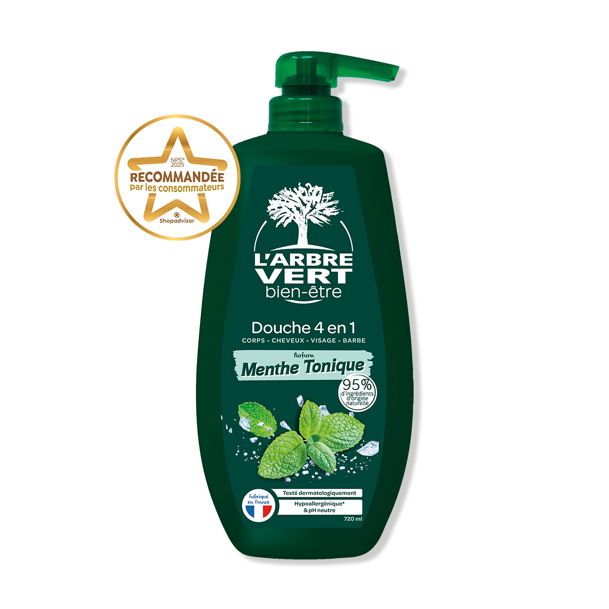 Douche homme 4 en 1 Parfum Menthe tonique 720 mL