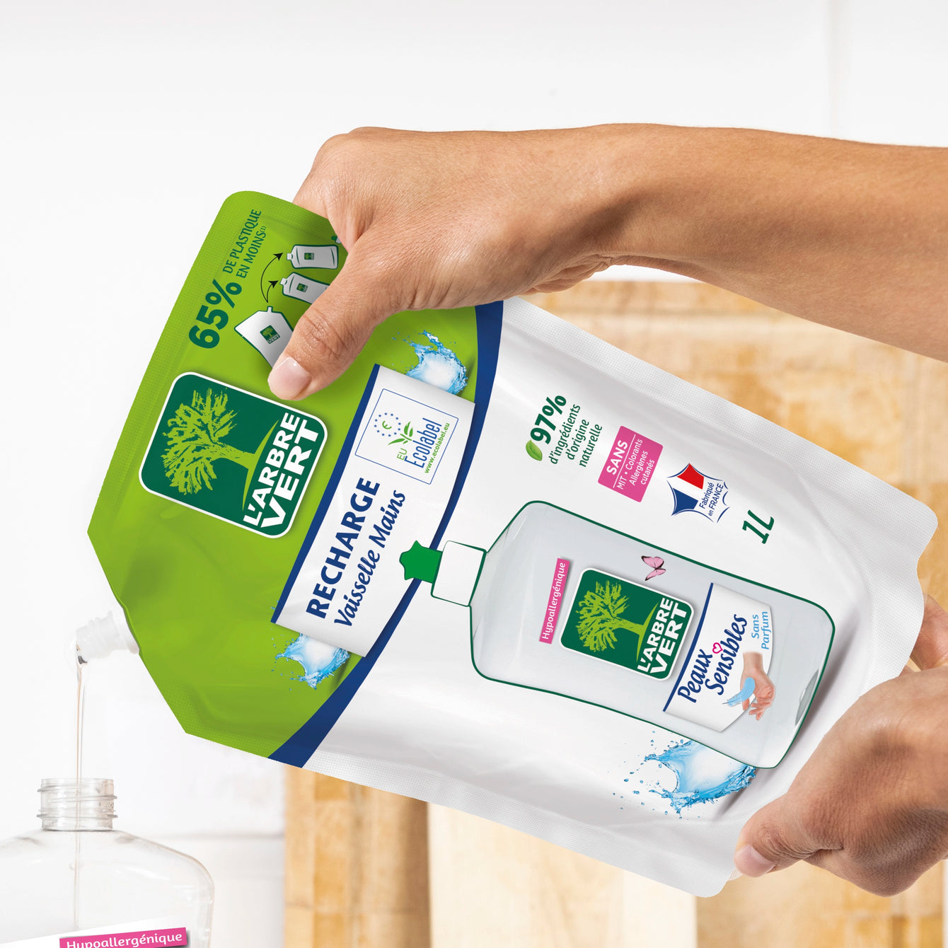 Pack liquide vaisselle et recharge Peaux sensibles 500 mL + 1L