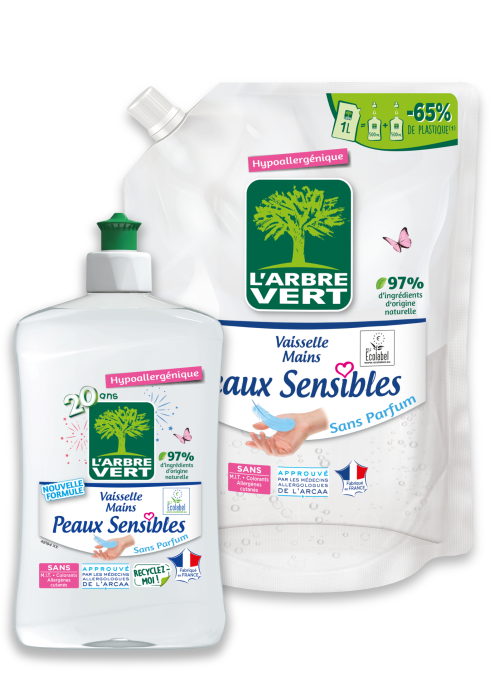 Liquide vaisselle Peaux sensibles et sa recharge