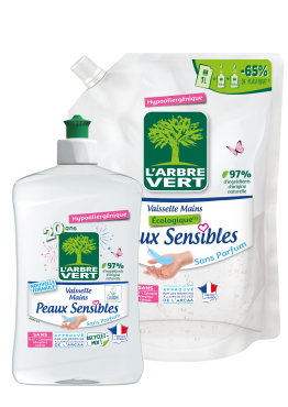Liquide vaisselle Peaux sensibles et sa recharge 
