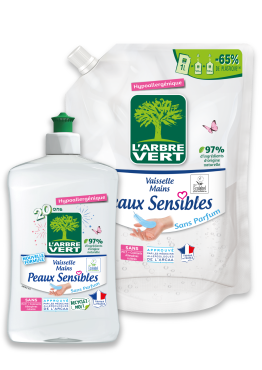 Liquide vaisselle Peaux sensibles et sa recharge 