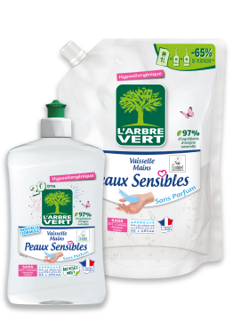 Liquide vaisselle & mains spécial peaux sensibles - Certifié