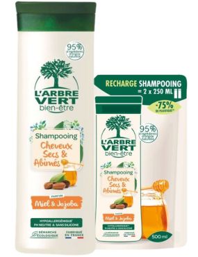 Shampooing cheveux secs et abimés L'Arbre Vert et sa recharge